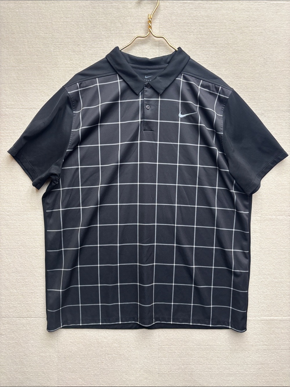 Nike Men’s Black Polo with White Windowpane Grid xl